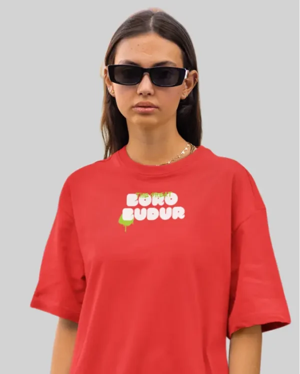 Boro Budur Red Women Oversized T-Shirt