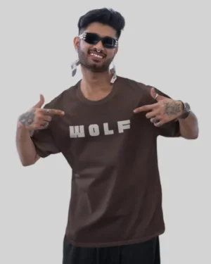 Crazy Wolf Brown Oversized T-Shirt