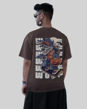 Crazy Wolf Brown Oversized T-Shirt