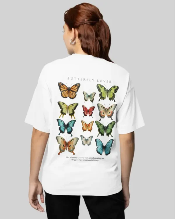 Butterfly Kingdom White Women Oversized T-Shirt back