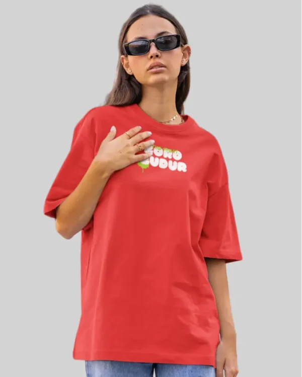 Boro Budur Red Women Oversized T-Shirt front