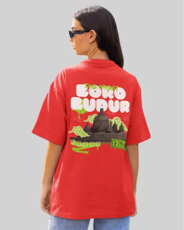 Boro Budur Red Women Oversized T-Shirt back