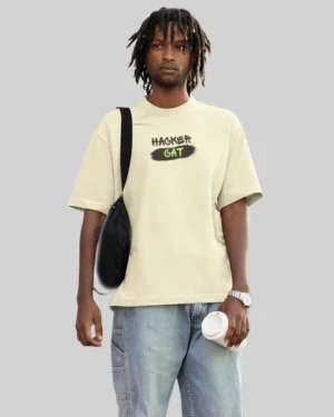 Hacker Cat Off White Oversized T-Shirt