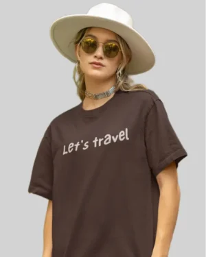 Let's Travel Brown Oversize T-Shirt