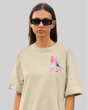 K Pop Beige Oversized T-Shirt