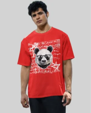 Cool Panda Red Oversized Tshirt men