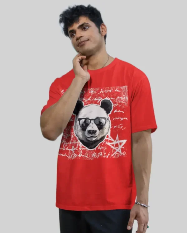 Cool Panda Red Oversized Tshirt men