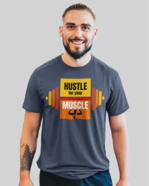 Hustle for Muscle Navy Blue Classic Fit T-Shirt