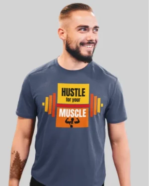 Hustle for Muscle Navy Blue Classic Fit T-Shirt