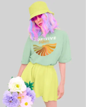 Positive Vibes Mint Green OVersized T Shirt