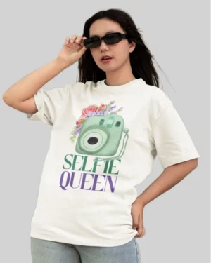 Selfie Queen White Oversized T Shirt