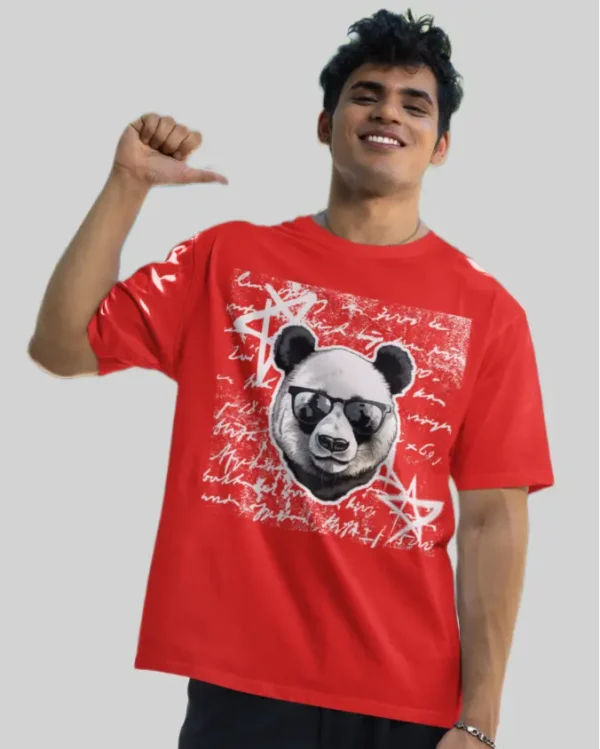 Cool Panda Red Oversized Tshirt men