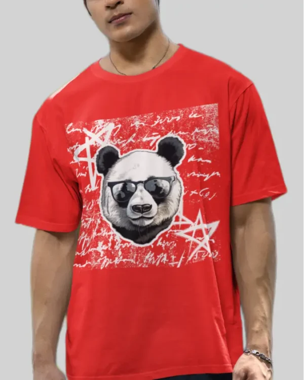 Cool Panda Red Oversized Tshirt men