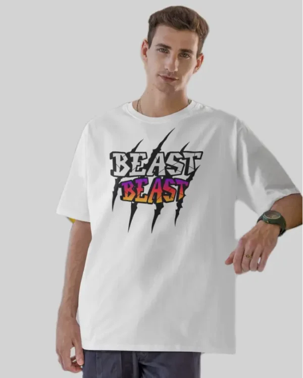 Beast White Oversized Tshirt men