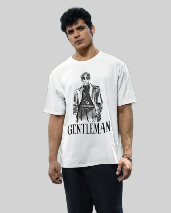 Gentleman White Oversized Tshirt men front (2)