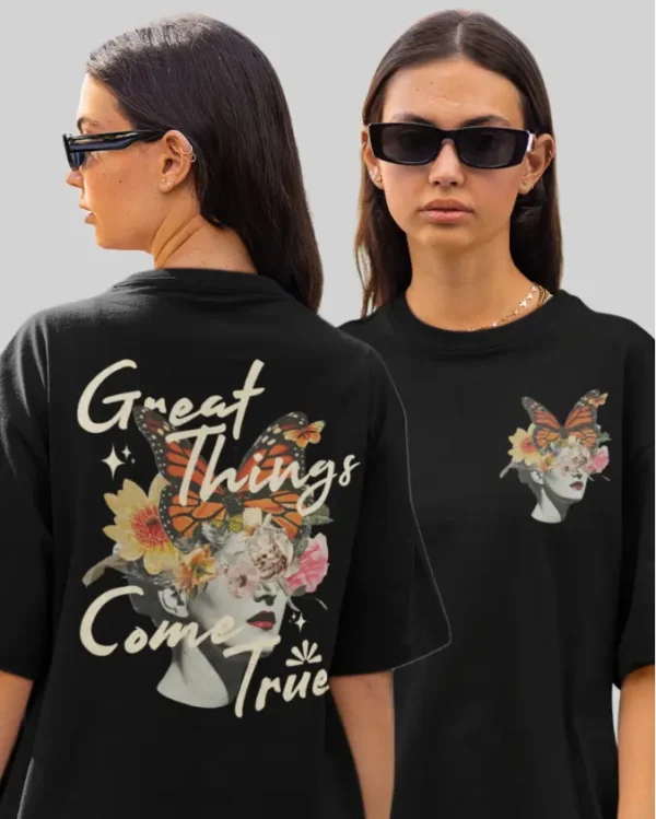 Great Things Come True Black Oversized T-Shirt