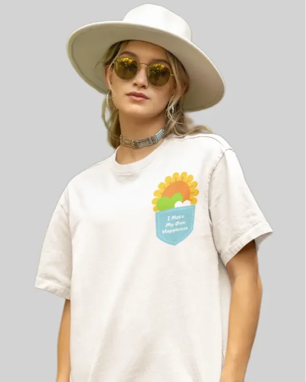 Make Happy White Oversized T shirt Teenage Girl