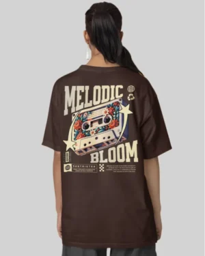 Melodic Bloom Brown Oversized T-Shirt