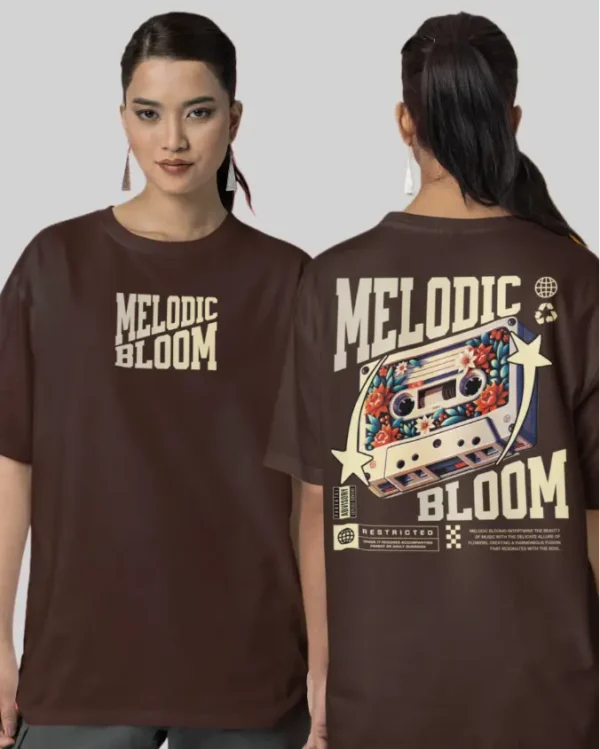 Melodic Bloom Brown women Oversized T-Shirt