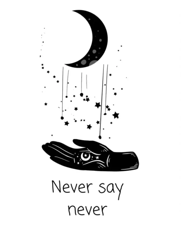 Never Say Never White graphic