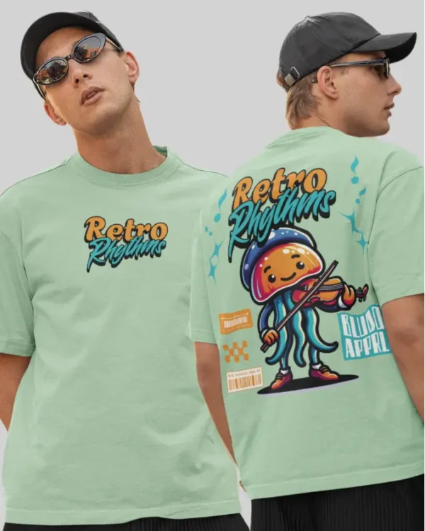 Retro RymesMint Green men Oversized T-Shirt back and front