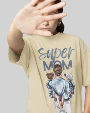 Super Mom Beige Oversized Tshirt