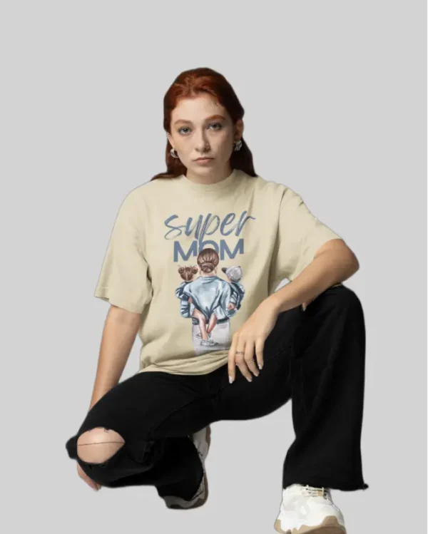 Super Mom Beige Oversized Tshirt teenage girl