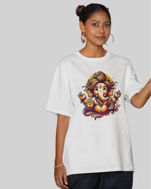 Ganesh White Women Oversized T Shirt