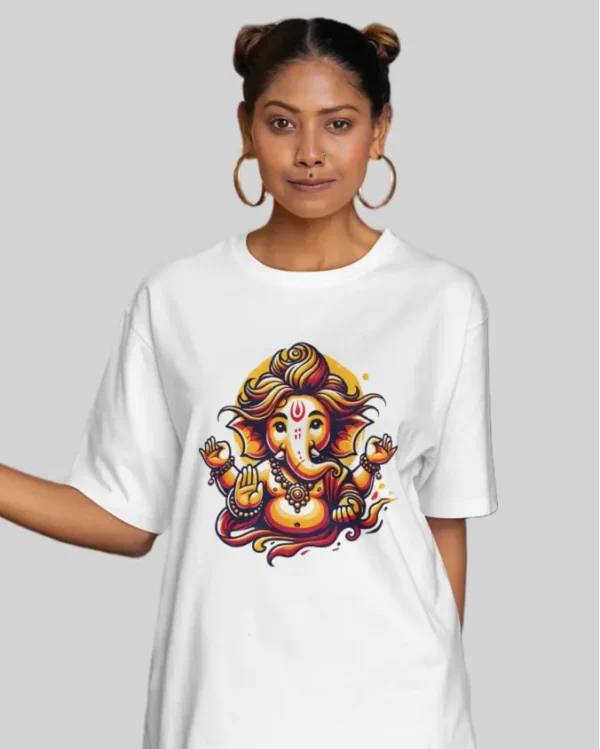 Ganesh White Women Oversized T Shirt