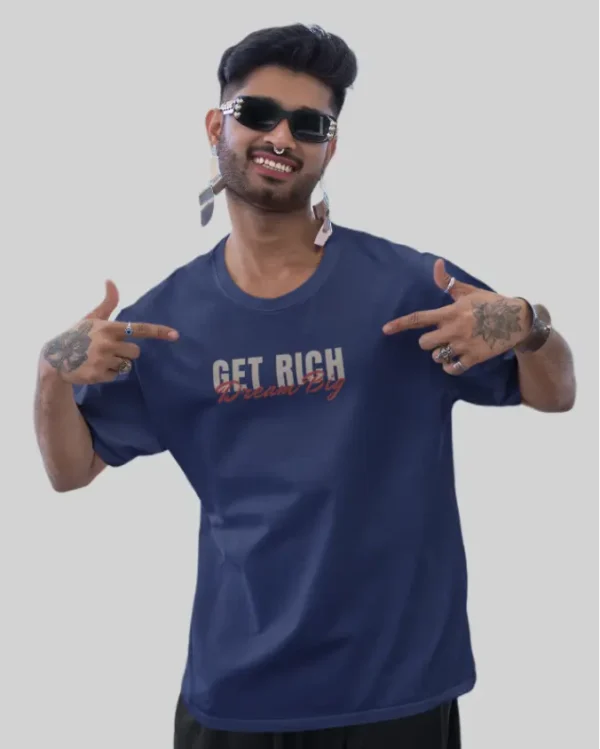 Get Rich Navy Blue men Oversized Tshirt