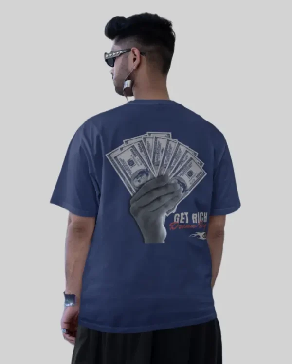 Get Rich Navy Blue men Oversized Tshirt